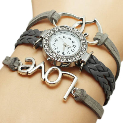 Alloy Love Double Heart-Shaped Woven Watch - Stylish Trendy Accessory - Buy Center