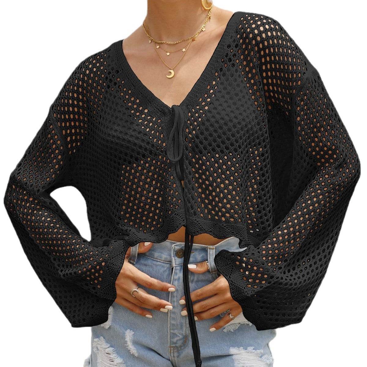 Buycenter Women's Lace-up Cardigan Blouse - Sun Protection, Long-sleeved - Buy Center