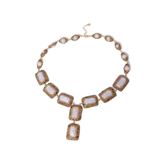 Elegant Tourmaline Pearl Necklace - Adjustable Titanium Chain, Trendy Style - Buy Center