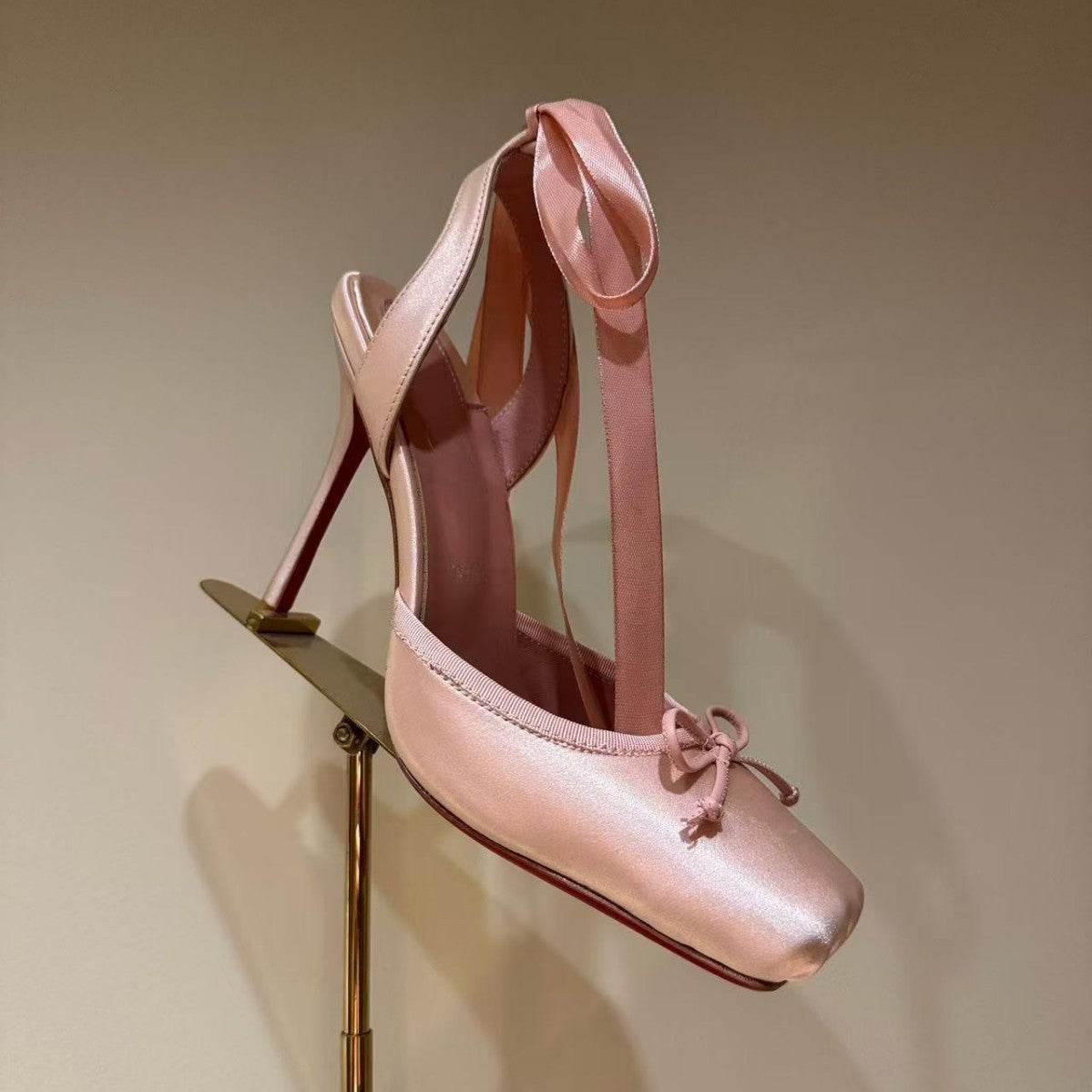 Buycenter Women's Trendy Leather Sole High Heels - Satin Ribbon Toe Cap - Buy Center