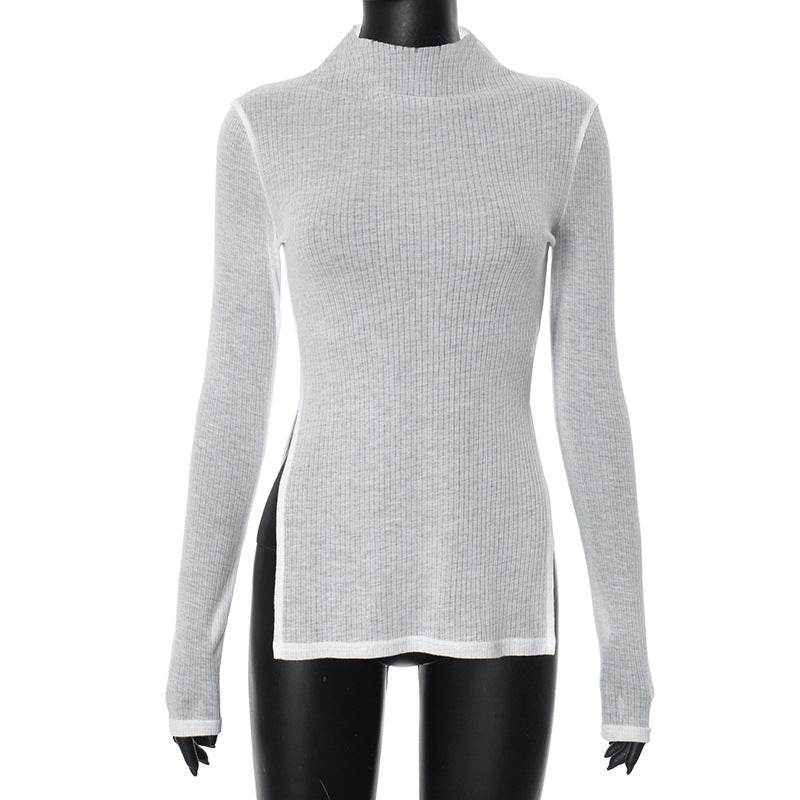 Stylish Turtleneck Long Sleeve Knitted T-shirt - Slim Fit Casual Blouse - Buy Center