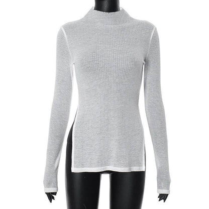 Stylish Turtleneck Long Sleeve Knitted T-shirt - Slim Fit Casual Blouse - Buy Center