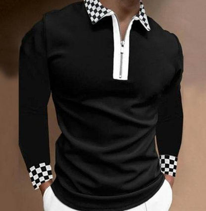 Men's Slim Fit Chain Pattern Polo - Trendy Zipper Style & Cartoon Print - Buy Center