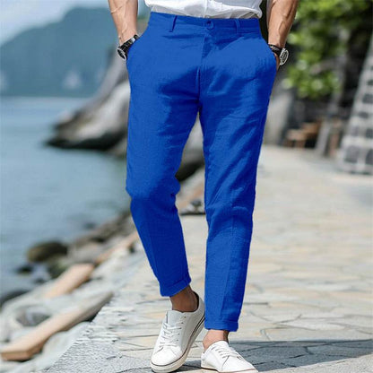 Men's Linen Summer Trousers - Mid Waist, Slant Pockets, Straight-Leg - Buy Center