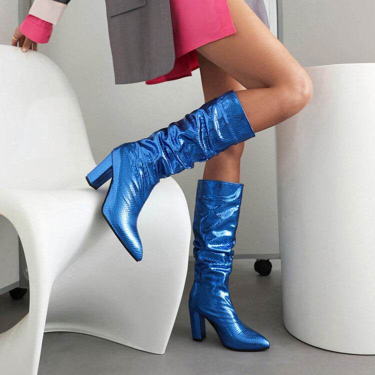 European Style Patent Leather Plaid Boots - Chunky Heel and Comfort - Buy Center