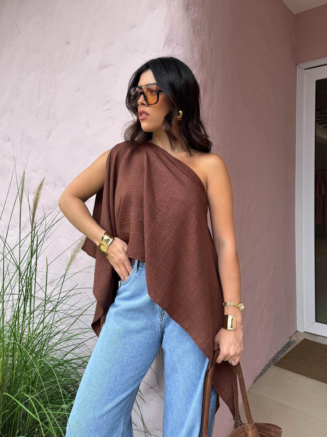 Elegant Off Shoulder Brown Crop Top - Stylish Daily & Vacation Wear - Buy Center