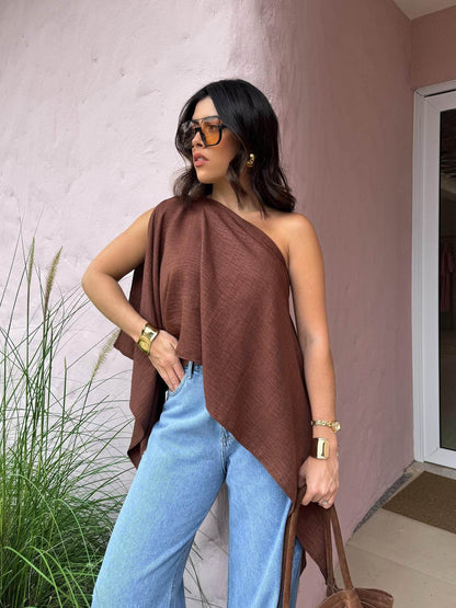 Elegant Off Shoulder Brown Crop Top - Stylish Daily & Vacation Wear - Buy Center
