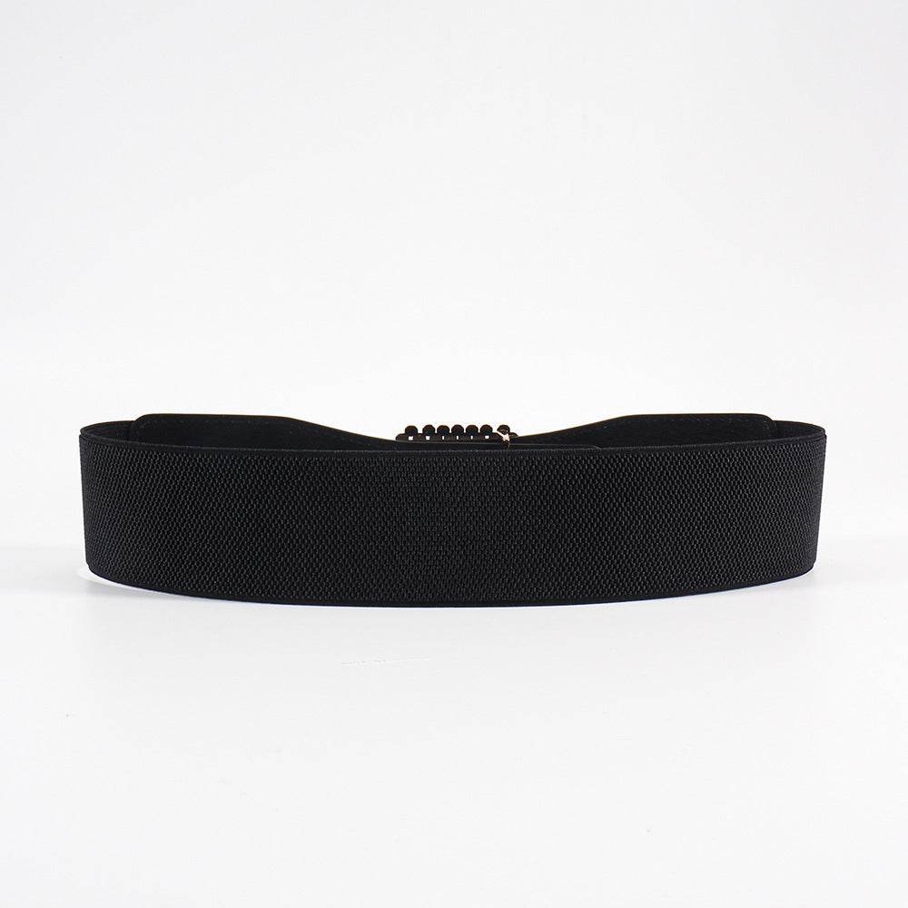 Women's Black Rhinestone Square Buckle Belt - Versatile Elastic Waistband - Buy Center