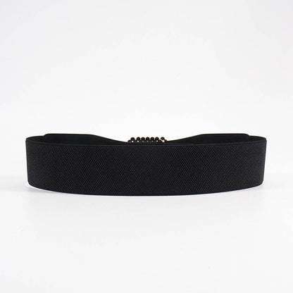 Women's Black Rhinestone Square Buckle Belt - Versatile Elastic Waistband - Buy Center