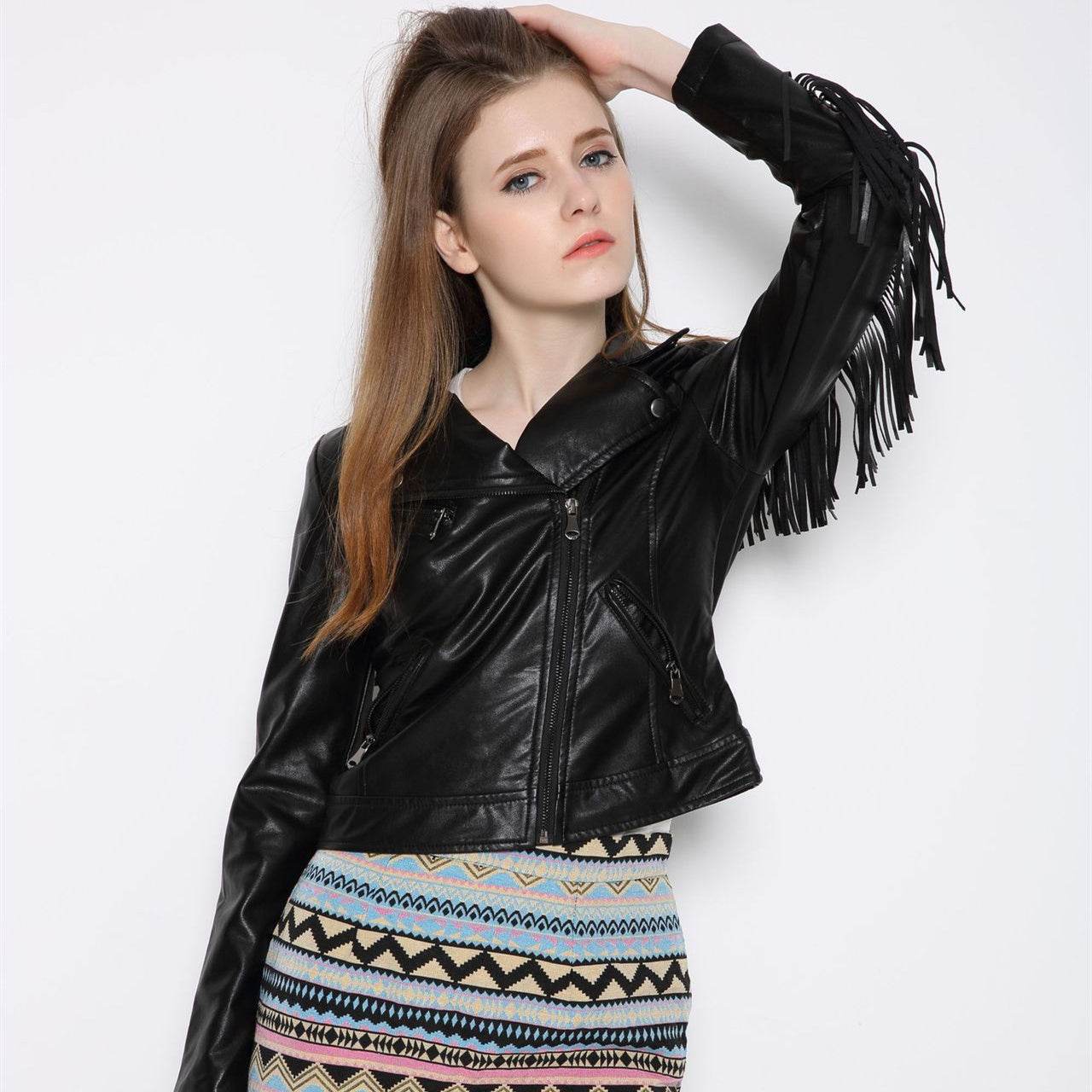 European American Leather Slim Coat - Trendy Tassel Detail & Oblique Zip - Buy Center