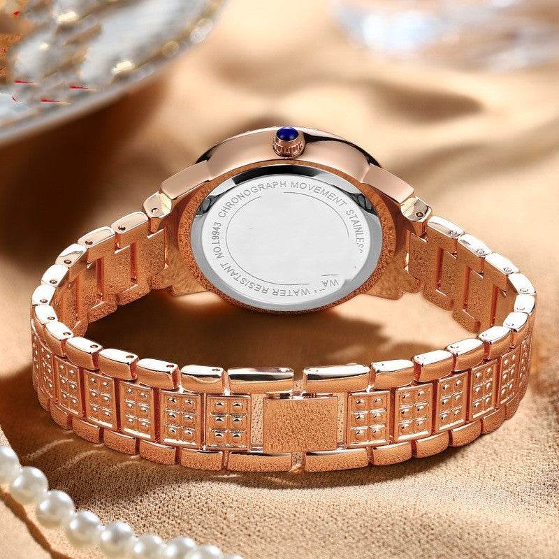 Buycenter Elegant Quartz Watch - Sparkling Diamonds, Stainless Steel Design - Buy Center