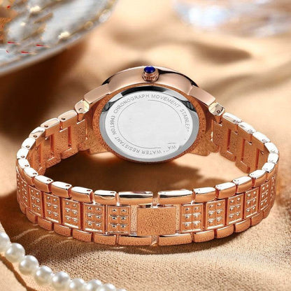 Buycenter Elegant Quartz Watch - Sparkling Diamonds, Stainless Steel Design - Buy Center