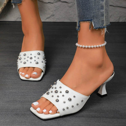 Plus Size Rivet Open Toe Stilettos - Trendy Women's Slippers 2025 - Buy Center