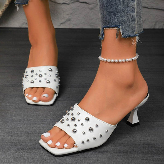 Plus Size Rivet Open Toe Stilettos - Trendy Women's Slippers 2025 - Buy Center
