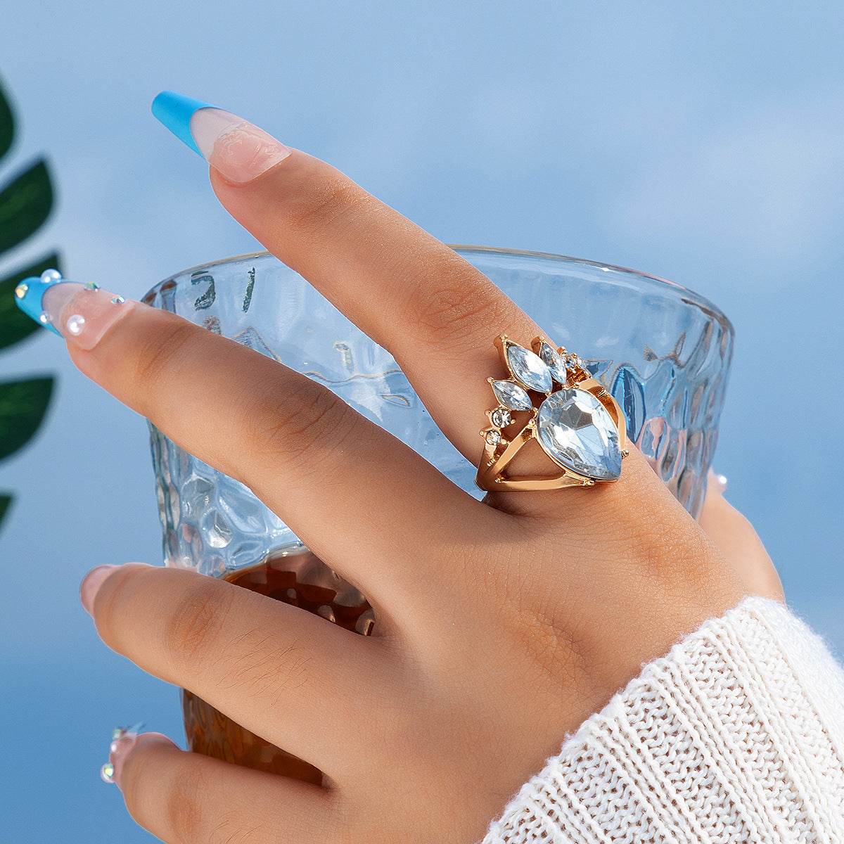 Buycenter Color Diamond Four-Piece Ring Set - Stylish Alloy Geometry - Buy Center