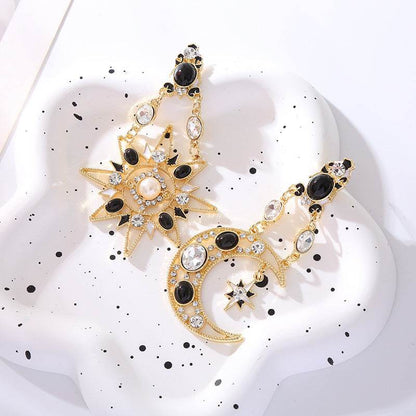 Retro Rhinestone Pearl Earrings - Exaggerated Moon Design for Women - Buy Center