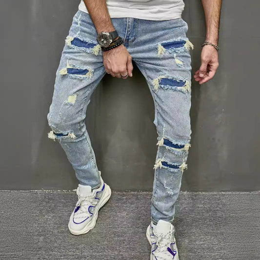 Men's Skinny Stretch Jeans - High Quality Mid Waist Trousers, Blue - Buy Center