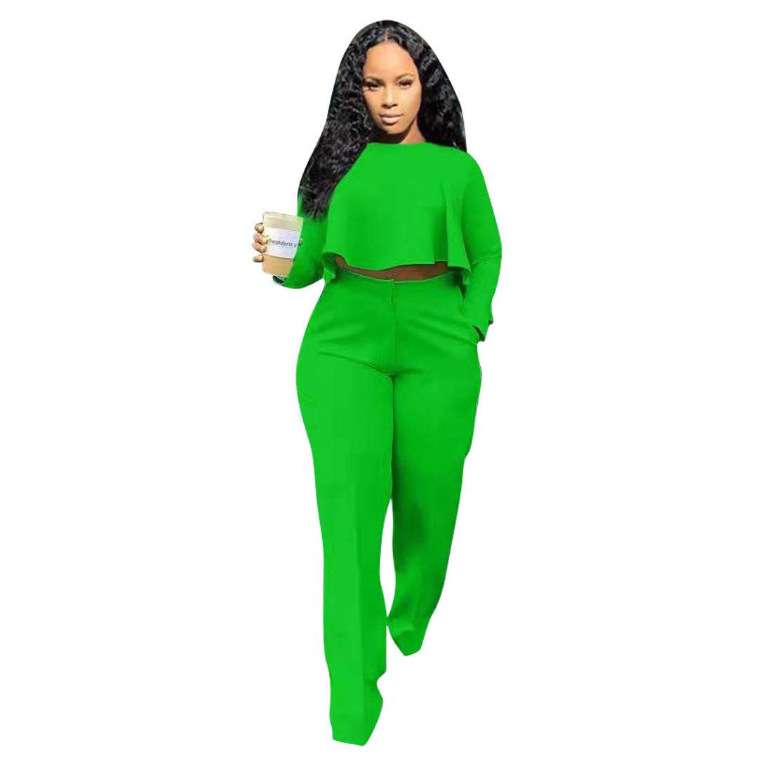 Buycenter Solid Color Two-Piece Set - High Waist Wide Leg Jumpsuit - Buy Center