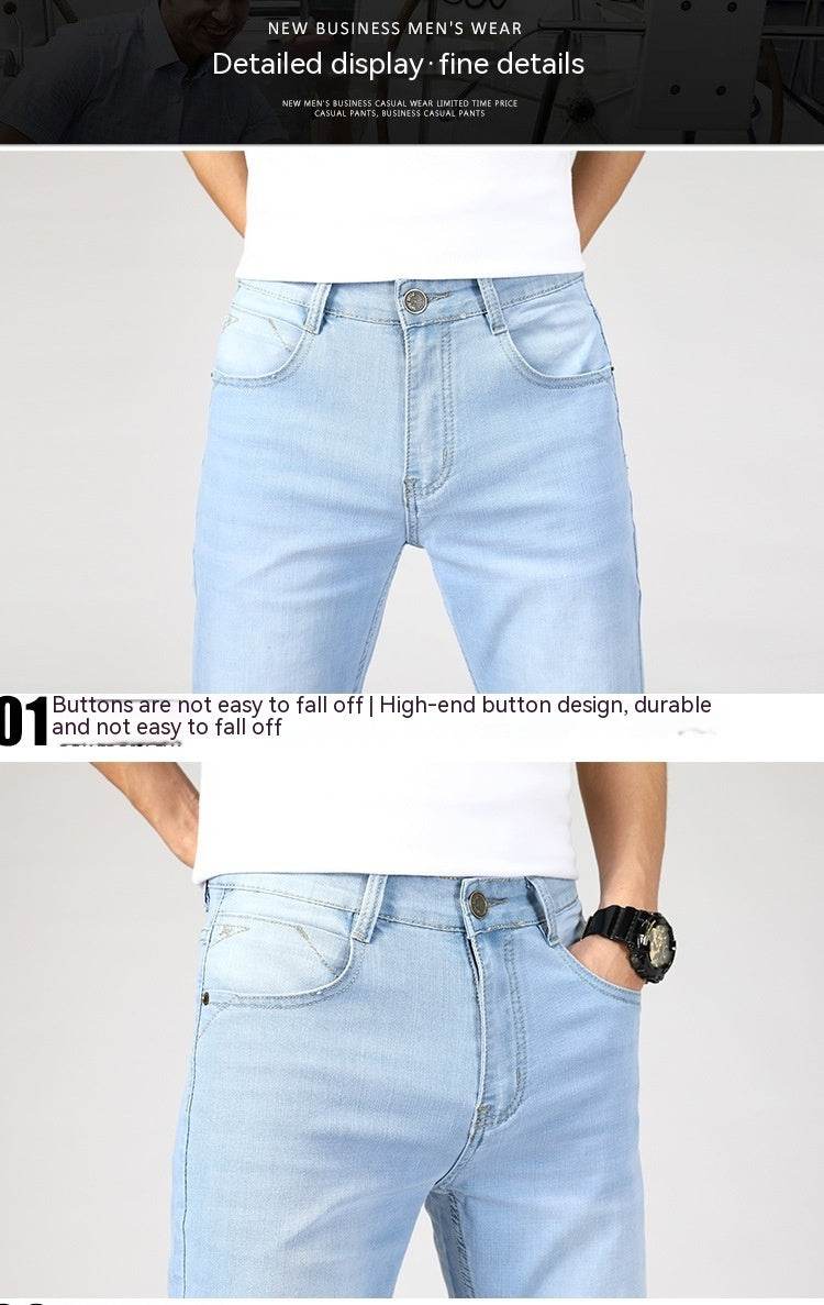 Men's Straight-Leg Jeans - Light Blue Cotton Pants for Spring Style - Buy Center