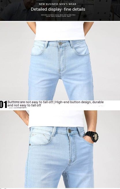 Men's Straight-Leg Jeans - Light Blue Cotton Pants for Spring Style - Buy Center