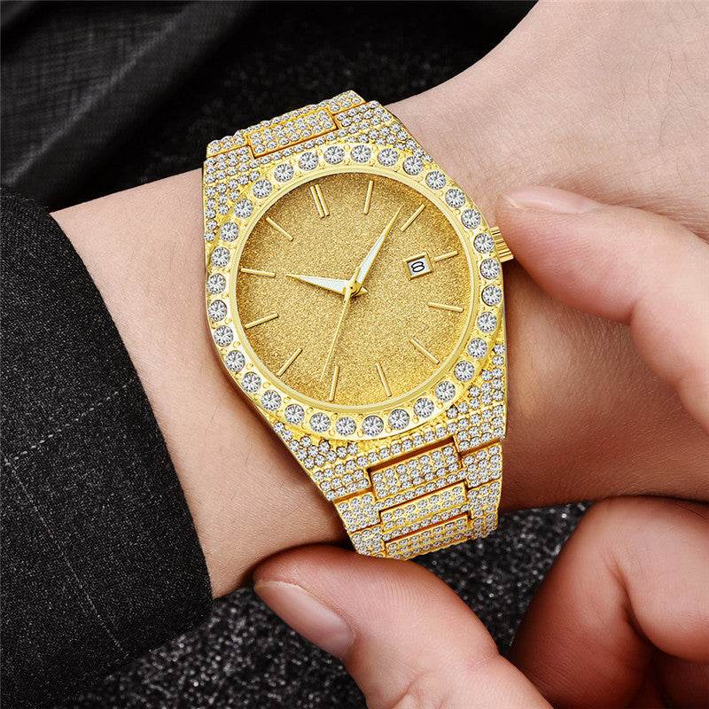 Stylish Men's Diamond Calendar Quartz Watch - Modern Design for Everyday Use - Buy Center