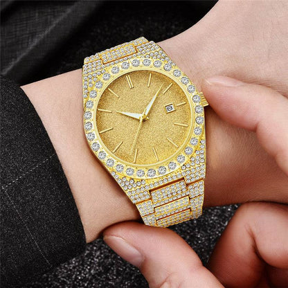 Stylish Men's Diamond Calendar Quartz Watch - Modern Design for Everyday Use - Buy Center