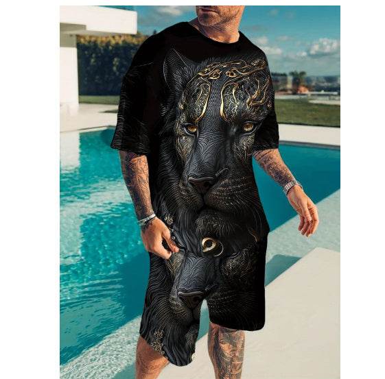 Stylish Men's Leopard Print 3D Summer Suit - Comfortable Polyester Leisurewear - Buy Center