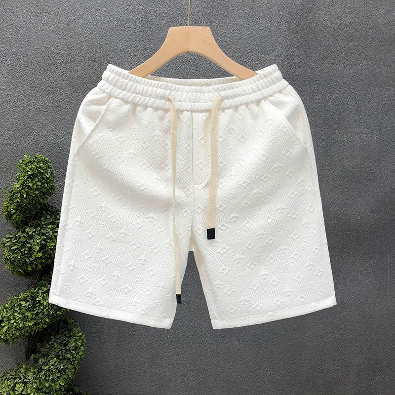 Stylish White Jacquard Shorts for Men - Comfortable Polyester Casual Wear - Buy Center