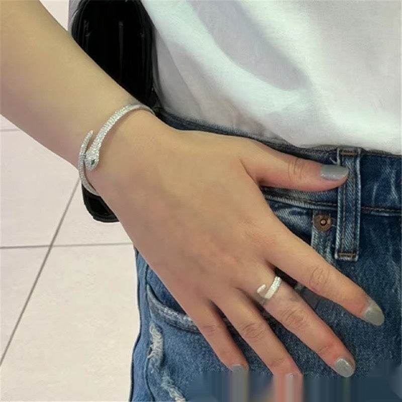 Elegant Golden Silver Snake Bracelet for Women - Adjustable Open-Ended Design - Buy Center