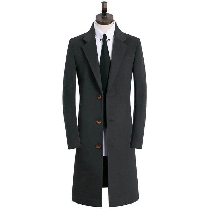 Buycenter Men's Woolen Trench Coat - Stylish Stand Collar, Multiple Colors - Buy Center