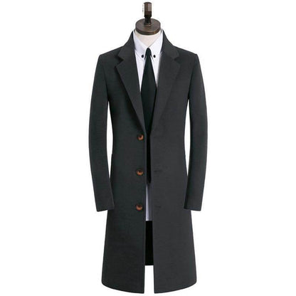 Buycenter Men's Woolen Trench Coat - Stylish Stand Collar, Multiple Colors - Buy Center