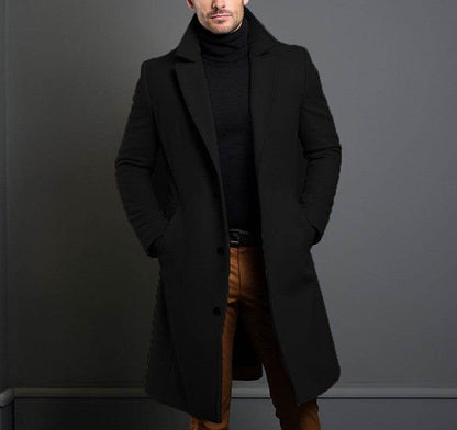 Woolen Men's Mid-Length Trench Coat - Stylish British Design, Multiple Colors - Buy Center