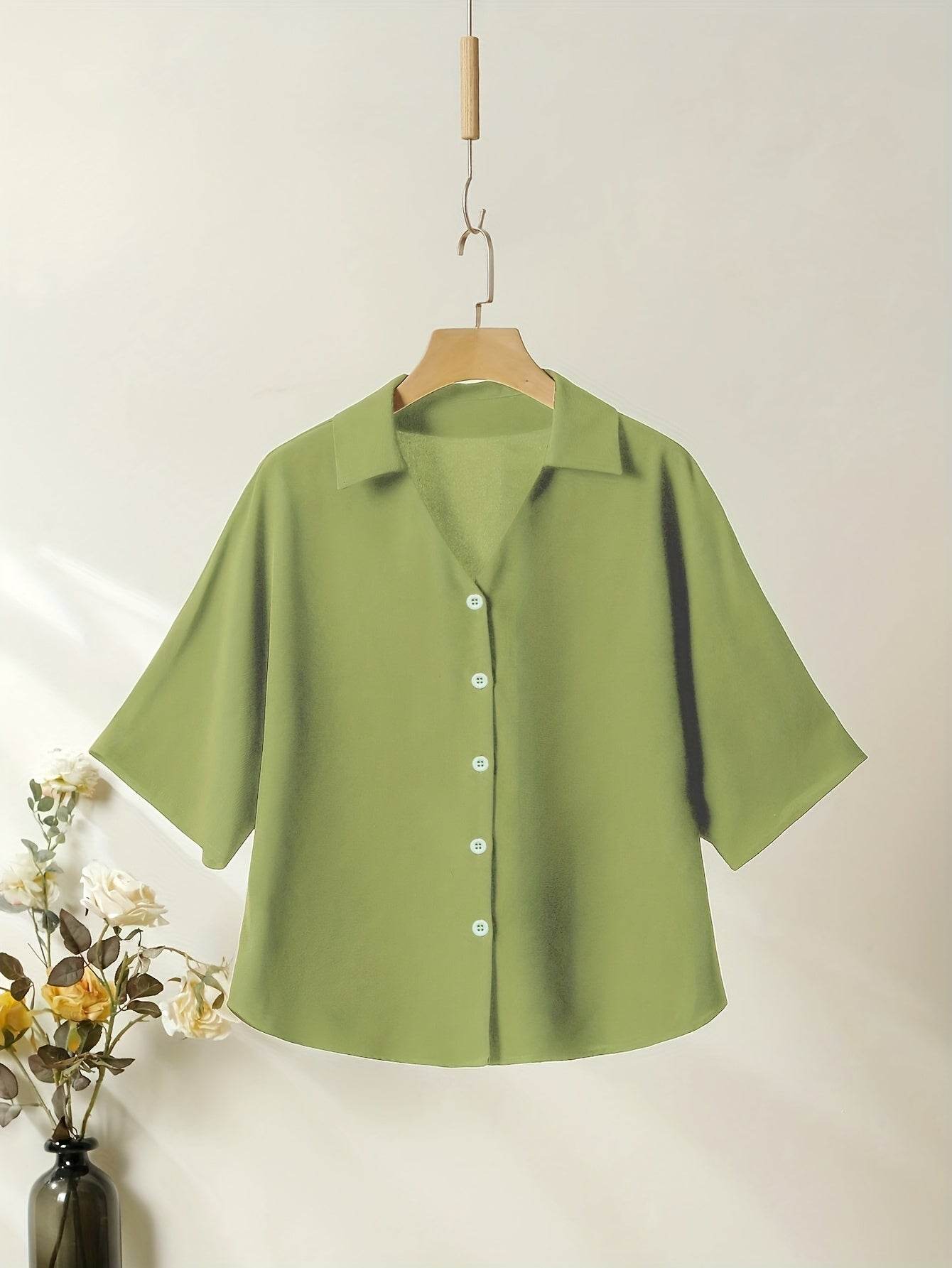 Elegant Women's Commuter Set - Batwing Sleeve V-Neck Top & Pants - Buy Center