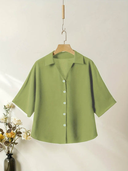 Elegant Women's Commuter Set - Batwing Sleeve V-Neck Top & Pants - Buy Center