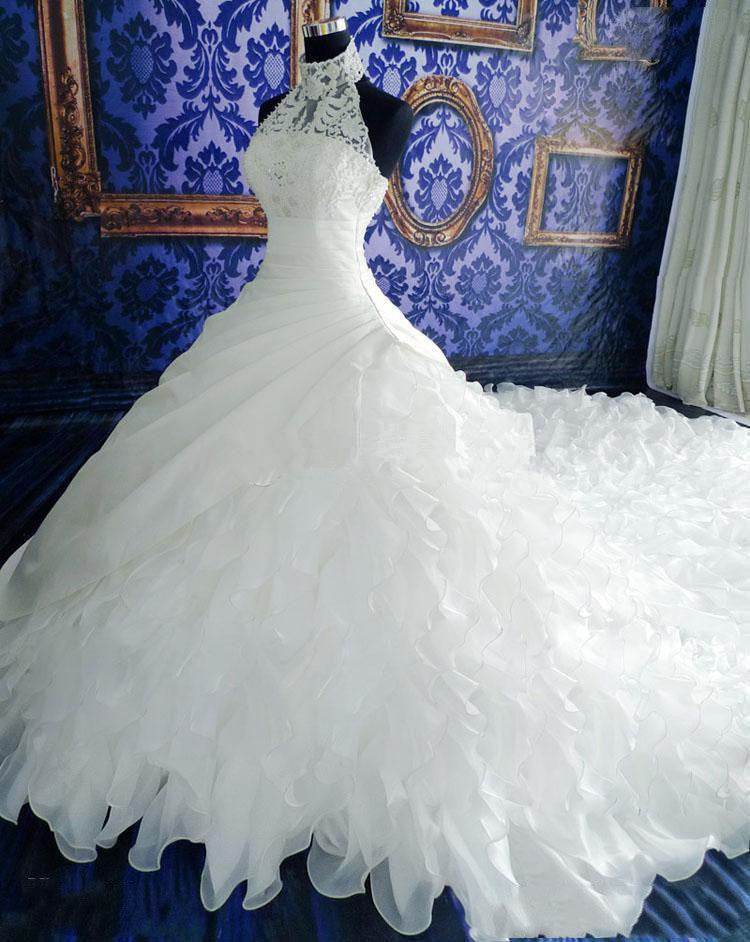 High-End Lace Wedding Dress - Elegant Big Tail, Sizes S to 5XL - Buy Center