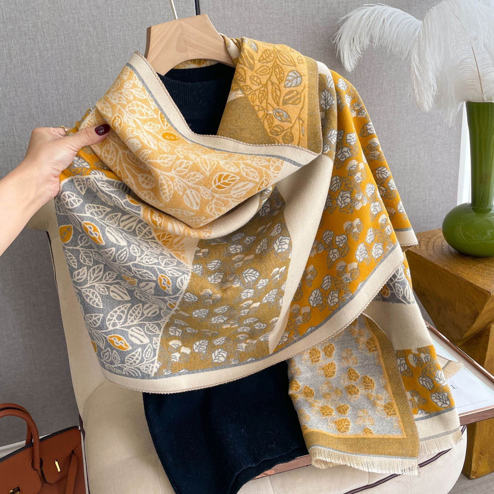 Korean Style Floral Print Shawl - Cashmere-like Winter Scarf for Warmth - Buy Center