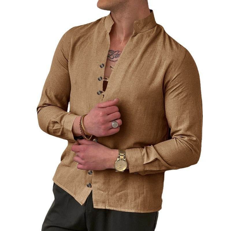 Buycenter Men's Casual Loose Linen Shirt - Ethnic Style, Long Sleeve - Buy Center
