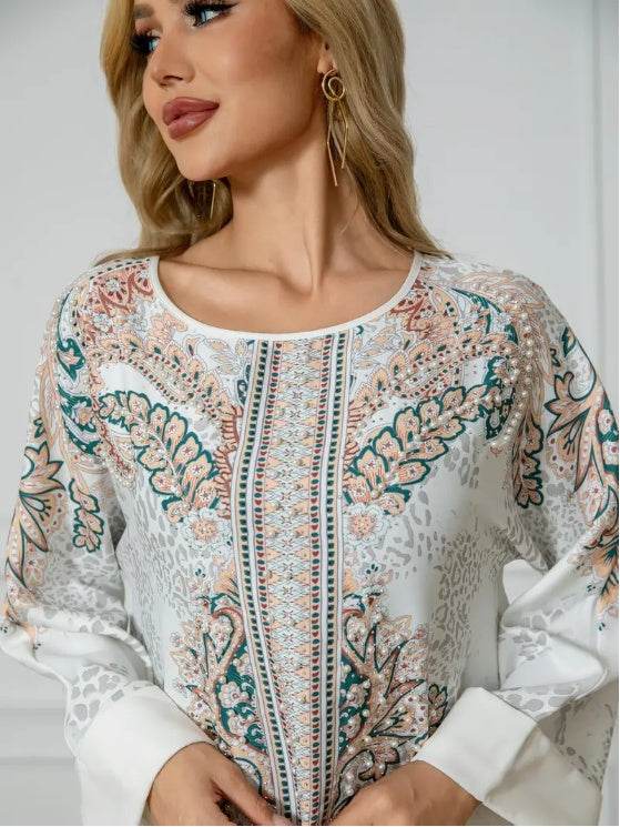 Buycenter Floral Print Long Sleeve Abaya Dress - Elegant Ladies Fashion - Buy Center