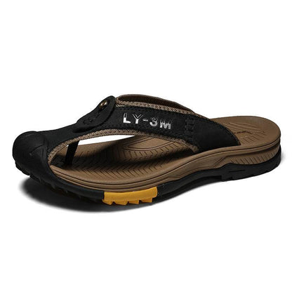 Buycenter Men's Casual Leather Slippers - Summer Beach Flip Flops - Buy Center