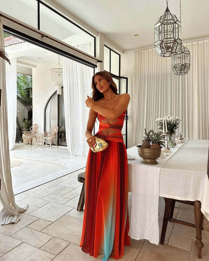 Graceful Satin Gradient Backless Dress - Sexy Halter Style for Socialites - Buy Center