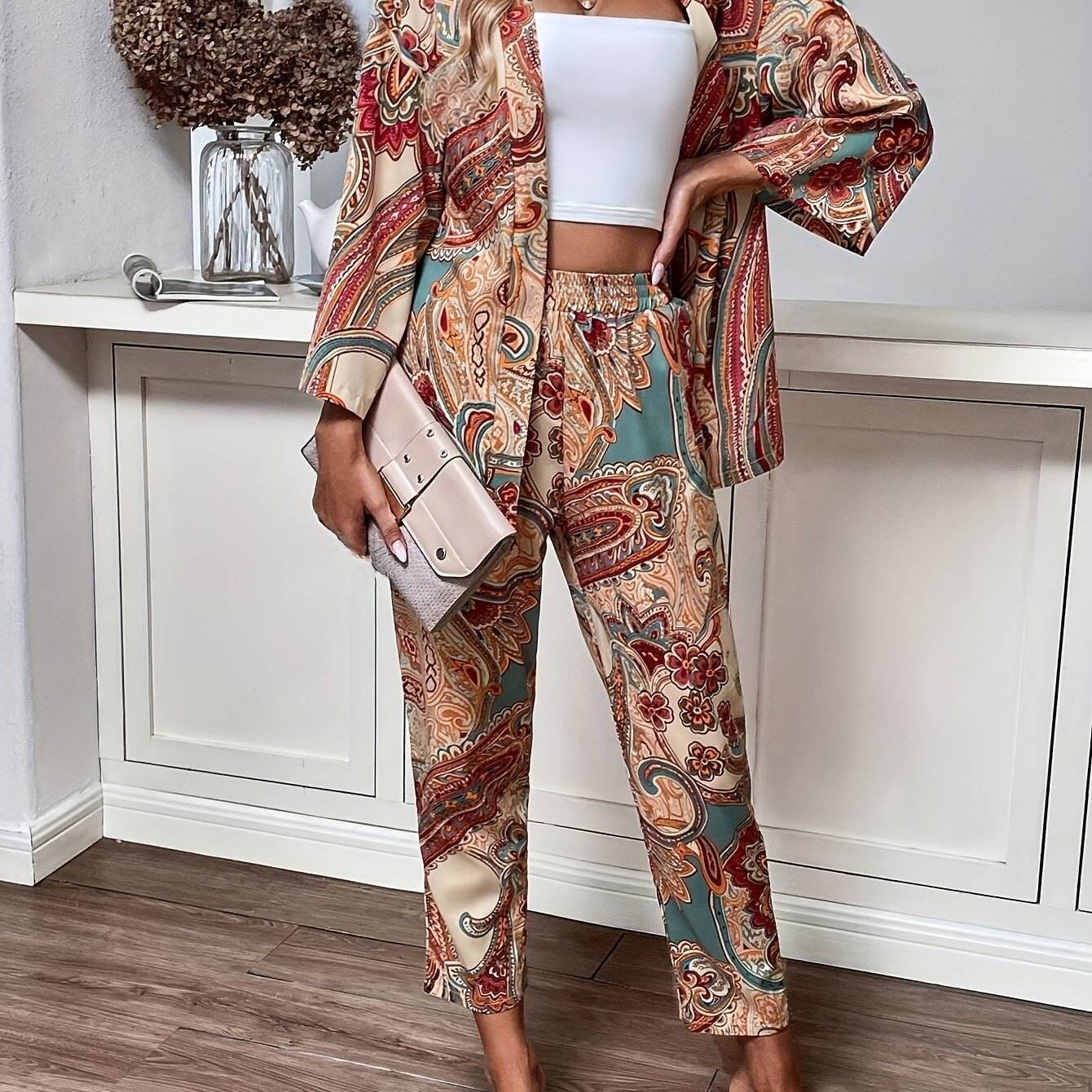 Vintage Paisley Print Two-Piece Set - Casual Loose Fit for Women - Buy Center