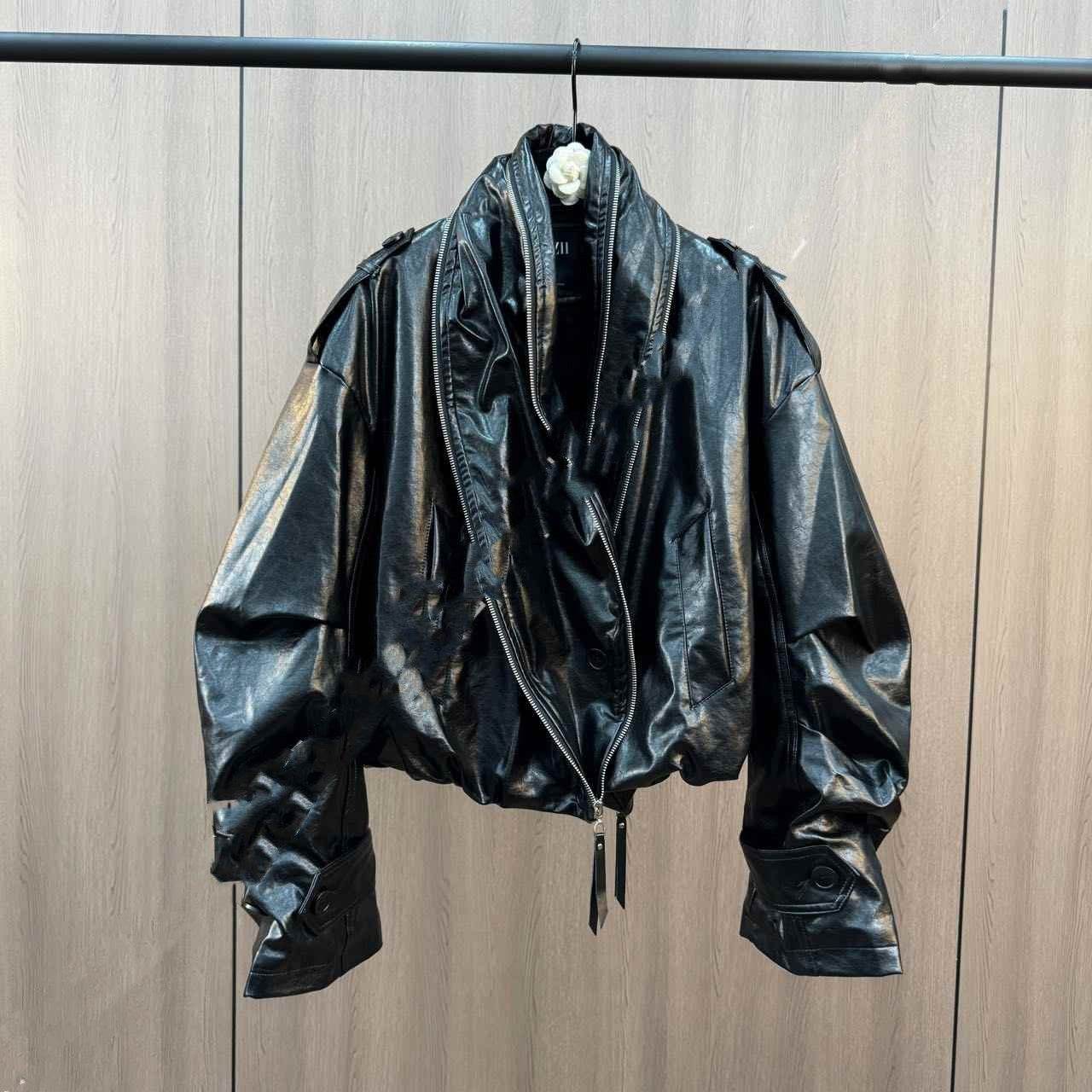 Buy Center Cuffed Collar PU Leather Jacket - Warm Cotton Padded for Winter - Buy Center