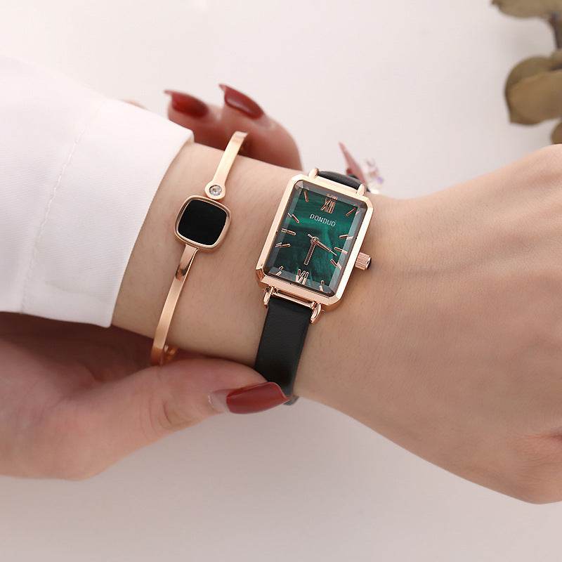 Buycenter Small Green Square Watch - Elegant Korean Style for Women - Buy Center