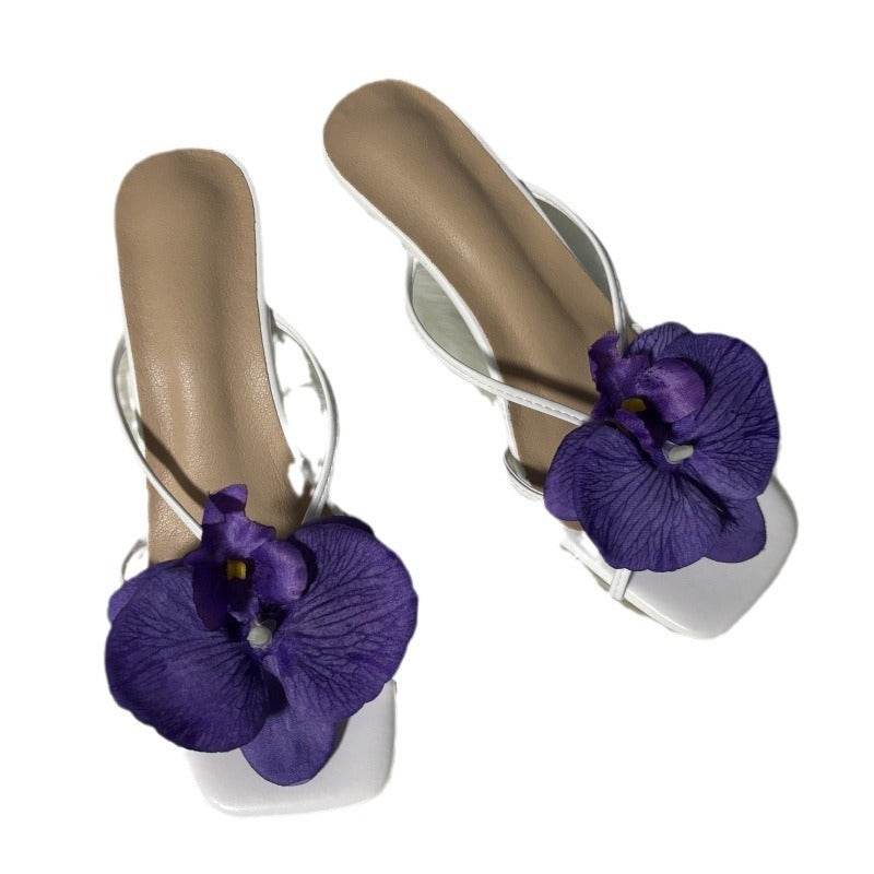 Stylish Flower Beach Slippers - Women's Square Toe Sandals in Pink & Blue - Buy Center