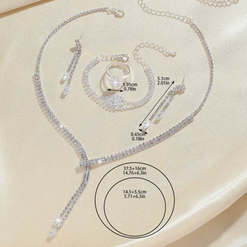 Elegant Four-Piece Bridal Jewelry Set - Necklace, Earrings & Bracelet - Buy Center