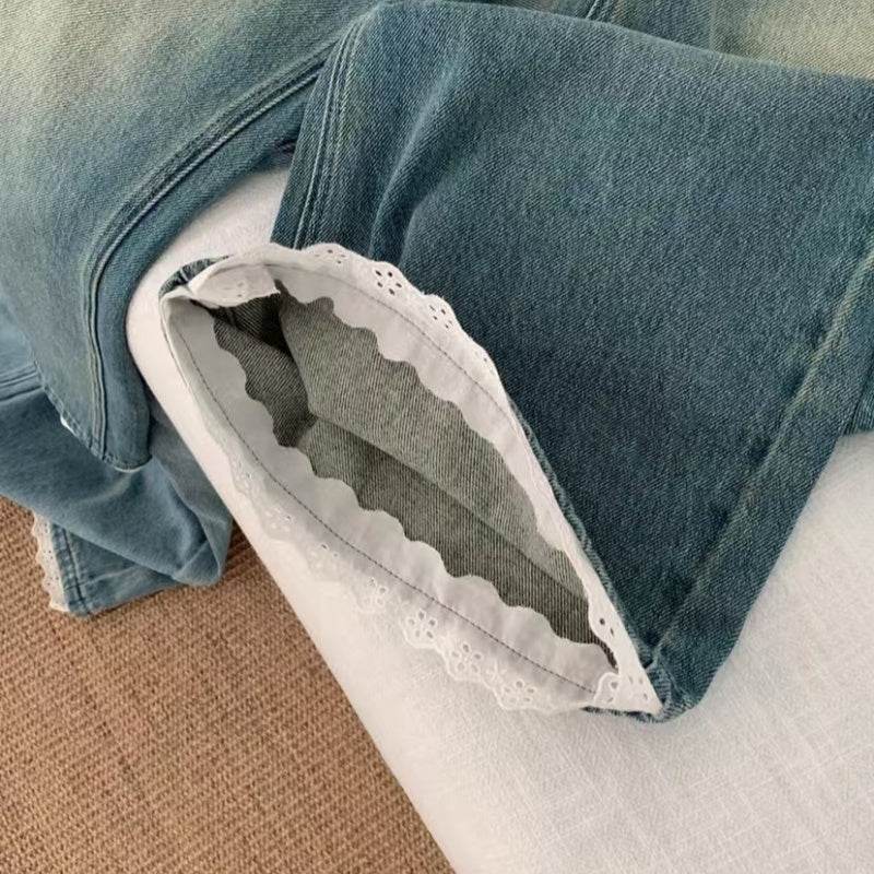 Buycenter Casual High Waist Straight Jeans - Vintage Blue Wide Leg Style - Buy Center