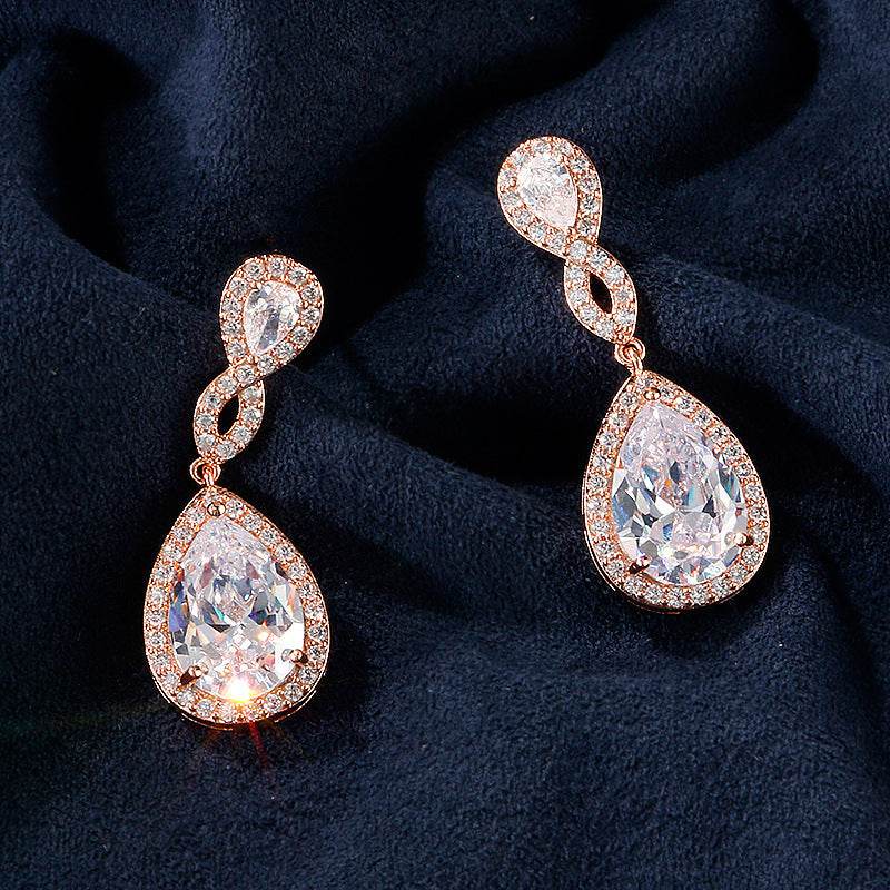 Buycenter Drop-shaped Bridal Earrings - AAA Zircon, Copper Geometry Design - Buy Center
