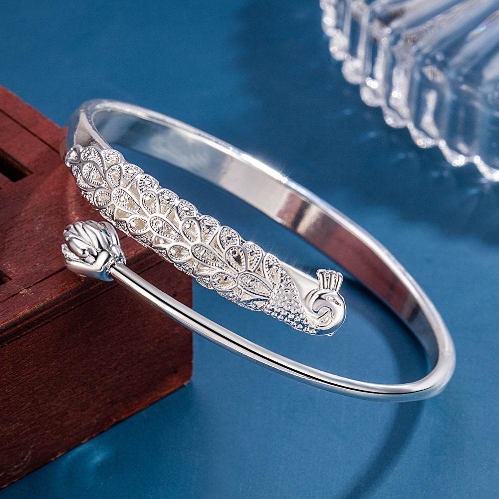 Charming Embossed Peacock Bracelet - Trendy Copper Design for Women - Buy Center