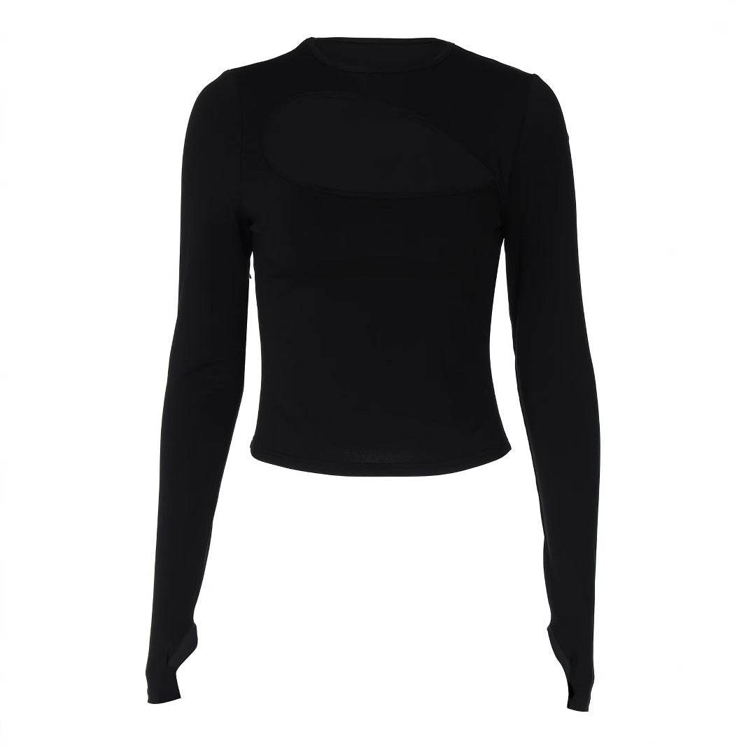 Slim-Fit Long Sleeve Hollow T-Shirt - Red, Black & Apricot Colors - Buy Center