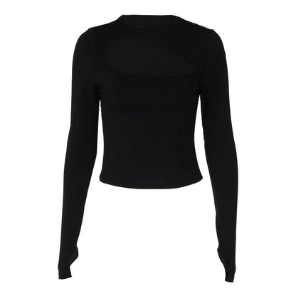 Slim-Fit Long Sleeve Hollow T-Shirt - Red, Black & Apricot Colors - Buy Center